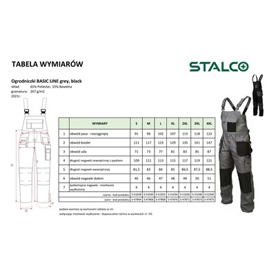 Spodnie ogrodniczki BASIC LINE szary L  S-47868