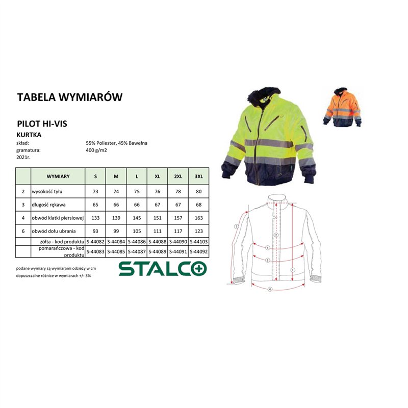 Kurtka ocieplana ostrzegawcza męska PILOT HI-VIS pomarańczowy S  S-44083