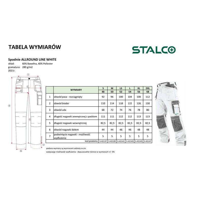 Spodnie robocze ALLROUND LINE biały M  S-42139