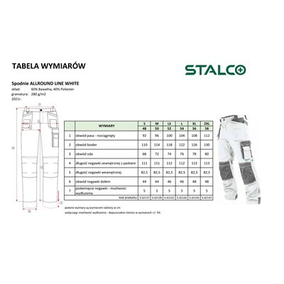 Spodnie robocze ALLROUND LINE biały L  S-42143