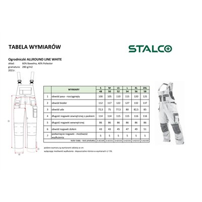 Spodnie ogrodniczki ALLROUND LINE biały M  S-42151