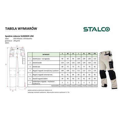 Spodnie robocze SUMMER beżowy XL  S090144589