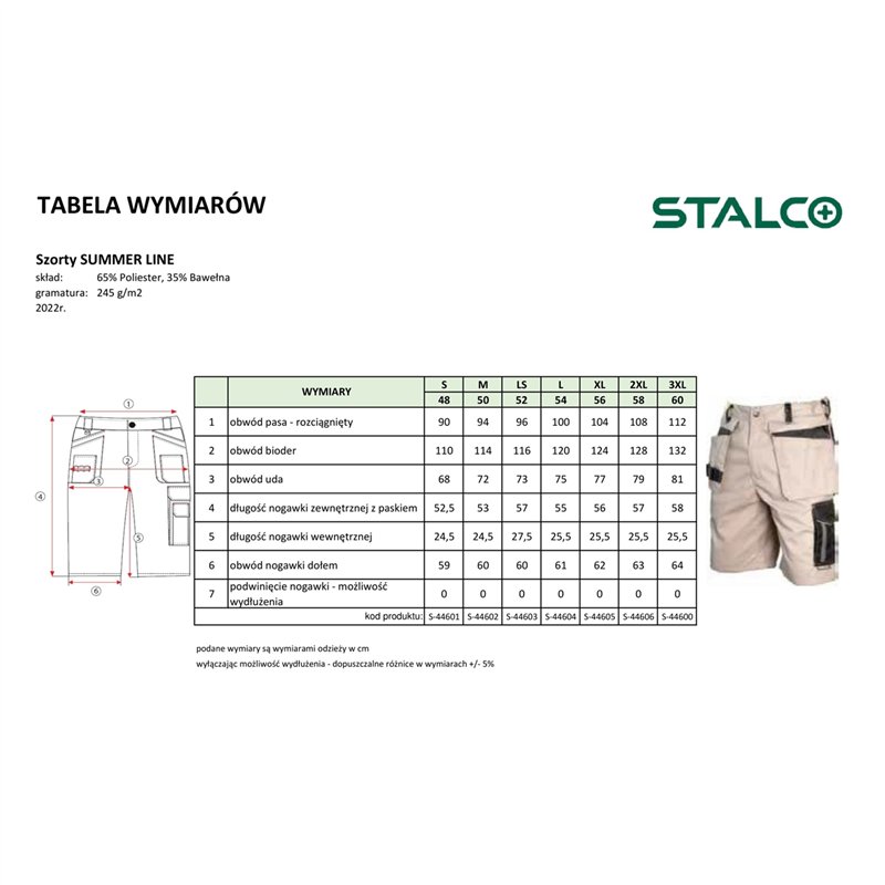 Spodnie robocze szorty SUMMER LINE beżowy 2XL  S-44606