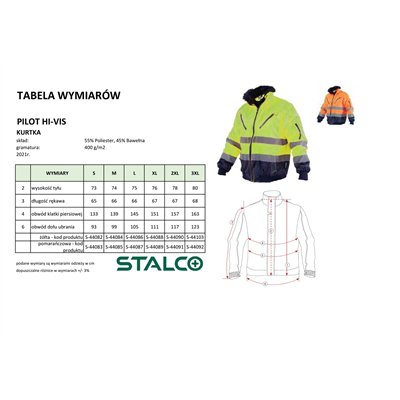 Kurtka ocieplana ostrzegawcza męska PILOT HI-VIS żółty XL  S-44088