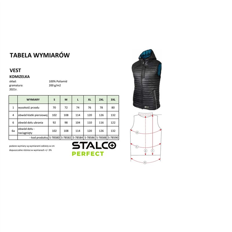 Kamizelka ocieplana męska VEST czarny S  PERFECT S-78580