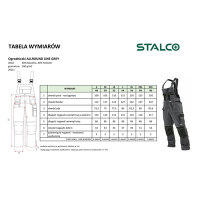 Spodnie ogrodniczki ALLROUND LINE szary 3XL  S-44452