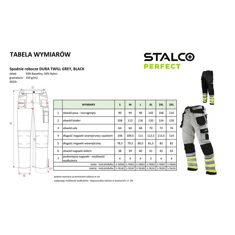 Spodnie robocze DURA TWILL czarny M  PERFECT S090178187