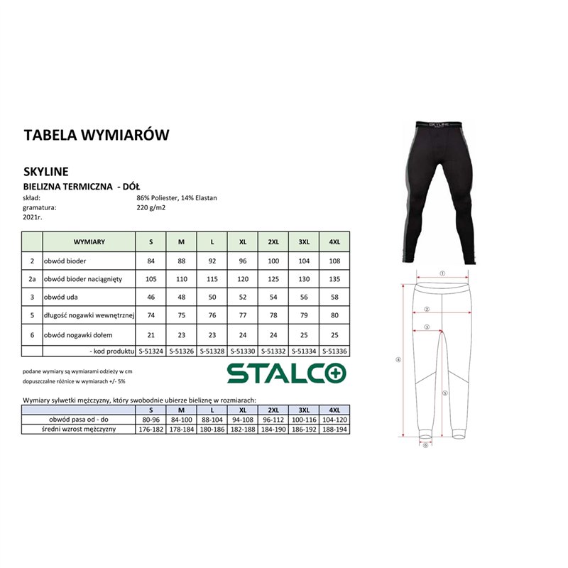 Bielizna termoaktywna kalesony  SKYLINE czarny 2XL  S-51332
