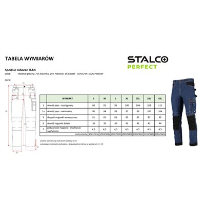 Spodnie robocze jeansowe JEAN granatowy S  PERFECT S090178196