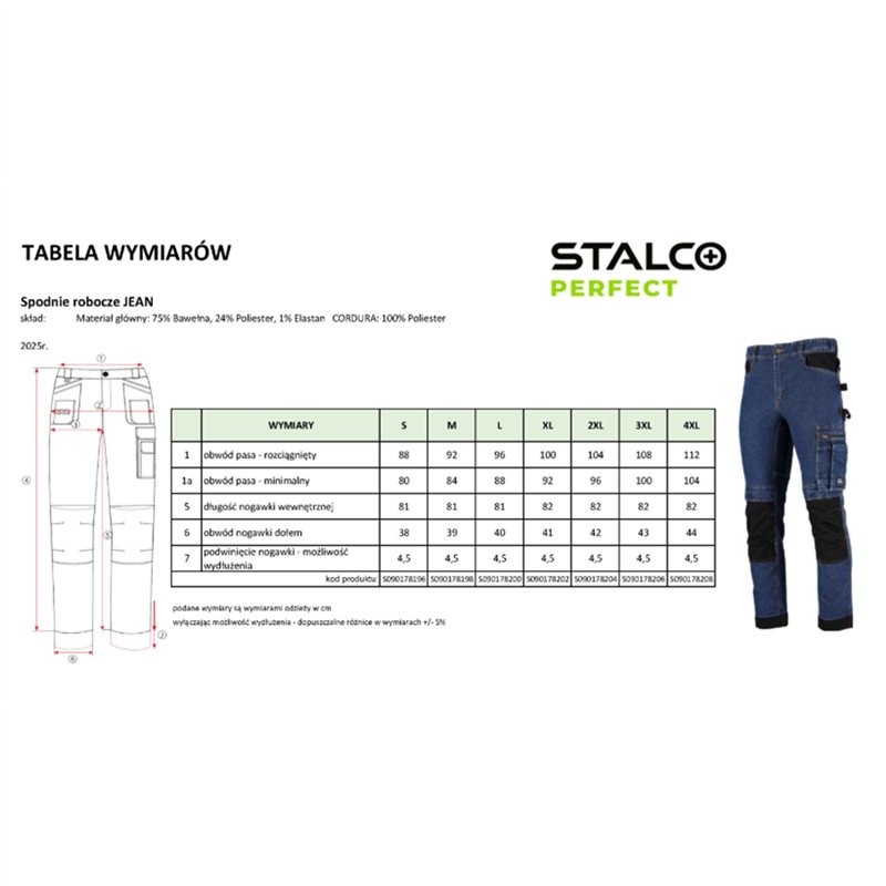 Spodnie robocze jeansowe JEAN granatowy L  PERFECT S090178200