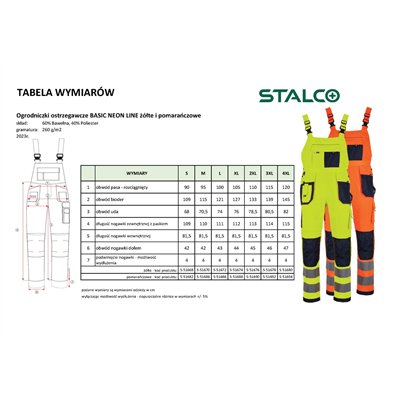 Spodnie ogrodniczki ostrzegawcze BASIC NEON LINE żółty S  S-51668