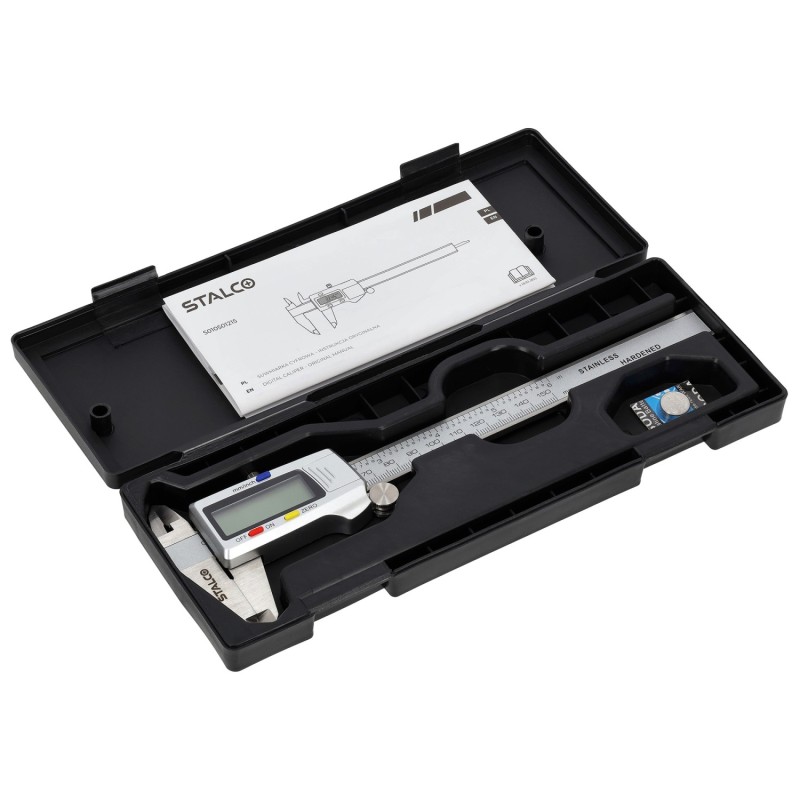 Suwmiarka cyfrowa zakres 0-150mm, dokładność 0,01mm bateria 1,5V STALCO S010501215