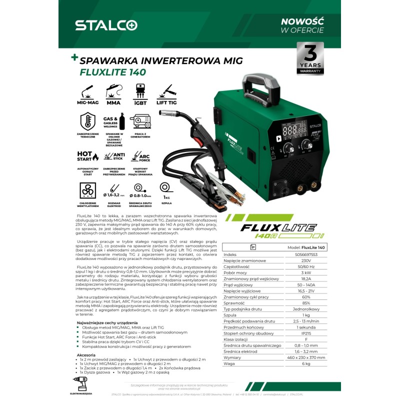Spawarka MIG FluxLite 140 STALCO S056697553