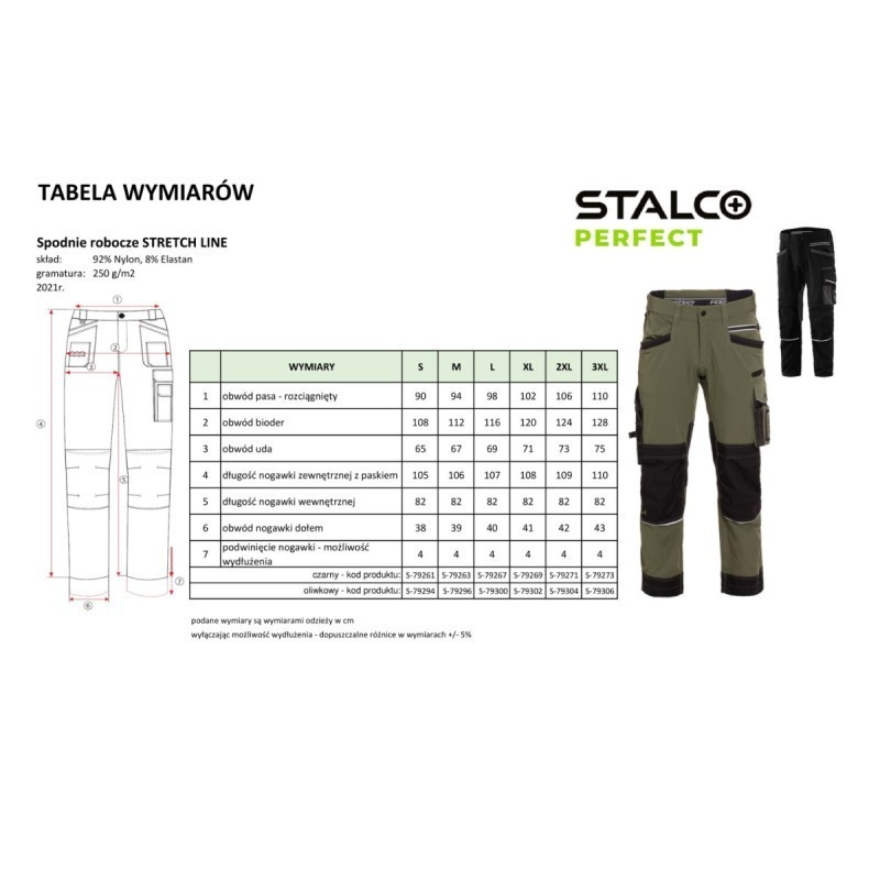 Spodnie robocze STRETCH LINE niebieski 3XL  PERFECT S090179321