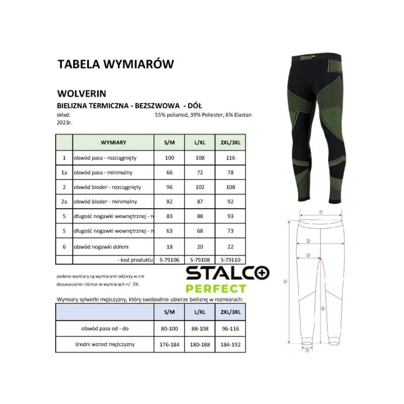 Bielizna termoaktywna kalesony męskie WOLVERIN czarny S/M  PERFECT S091379106