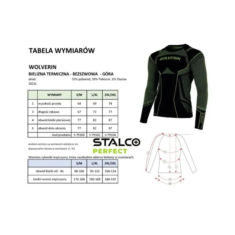Bielizna termoaktywna koszulka męska WOLVERIN czarny S/M  PERFECT S091379100