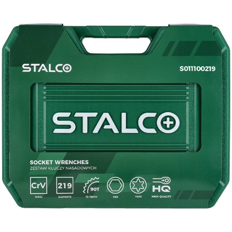 Zestaw kluczy nasadowych i płasko-oczkowych 1/2”+3/8”+1/4”, 219 elem. 90T, BMC STALCO S011100219