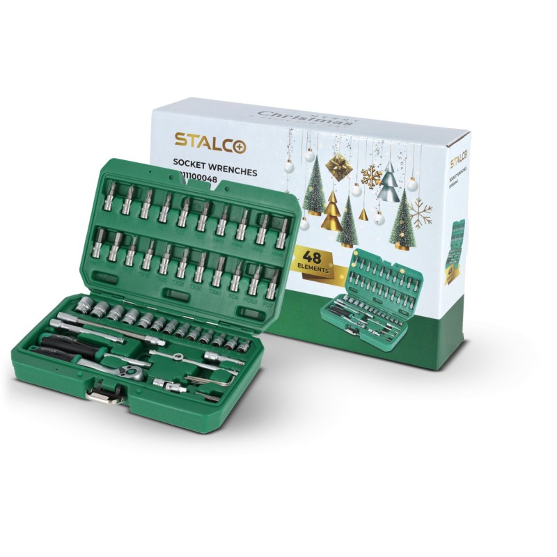 Zestaw kluczy nasadowych 1/4” opakowanie BMC 48 elem grzechotka 90t STALCO S011100048