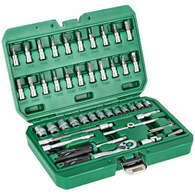 Zestaw kluczy nasadowych 1/4” opakowanie BMC 48 elem grzechotka 90t STALCO S011100048