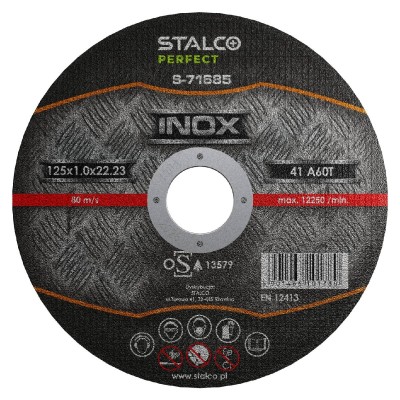 Tarcza do cięcia stali nierdzewnej płaska 115x1,0x22,23mm STALCO PERFECT S-71683