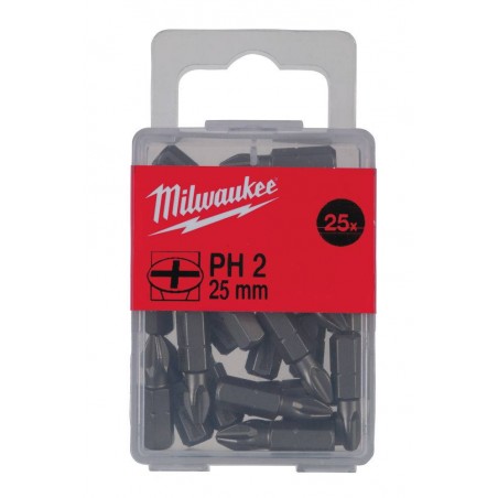 Końcówki wkrętakowe 25 mm Milwaukee Phillips PH 2, 25 szt