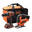 Zestaw Wiertarko - Wkrętarka Udarowa  + Wyrzynarka Black&Decker BCK22S1S-QW 18V + AKU 2x1.5Ah + Torba