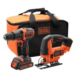 Zestaw Wiertarko - Wkrętarka Udarowa  + Wyrzynarka Black&Decker BCK22S1S-QW 18V + AKU 2x1.5Ah + Torba