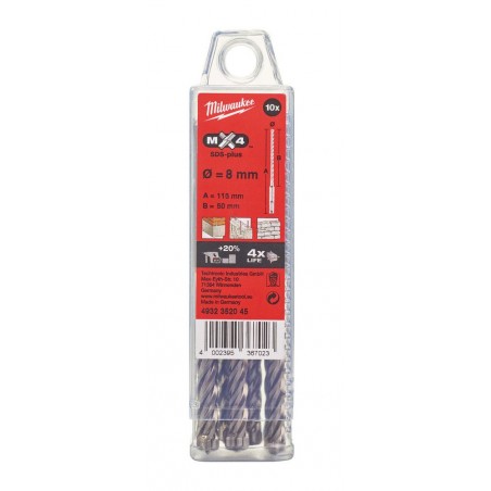 Wiertło SDS-Plus Ø8 mm 4-ostrzowe Milwaukee, 10 szt