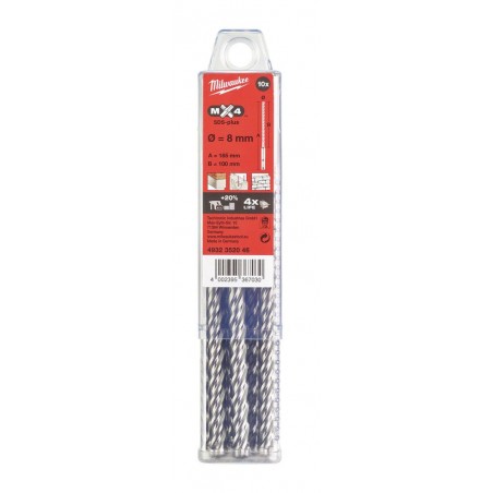 Wiertło SDS-Plus Ø8 mm 4-ostrzowe Milwaukee, 10 szt