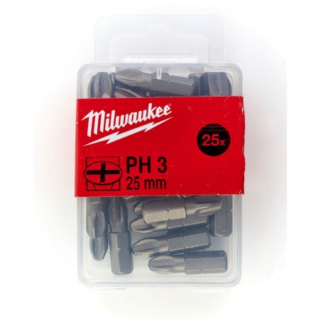Końcówki wkrętakowe Phillips PH 3 x 25 mm Milwaukee, 25 szt