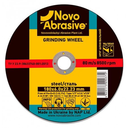 Tarcza szlifierska do metalu 180x6x22.23 Novoabrasive