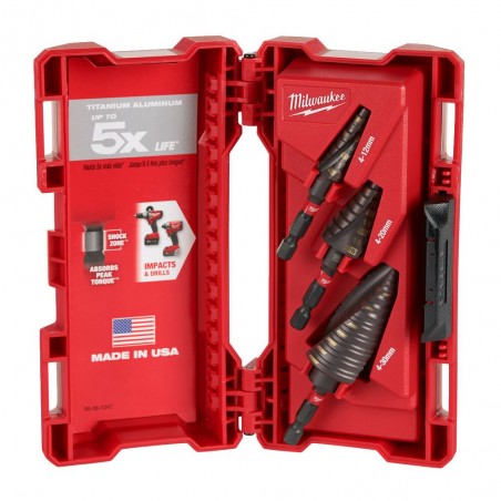 Zestaw wierteł stopniowych udarowych 1/4'' Milwaukee, 3 szt
