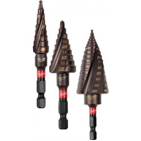 Zestaw wierteł stopniowych udarowych 1/4'' Milwaukee, 3 szt