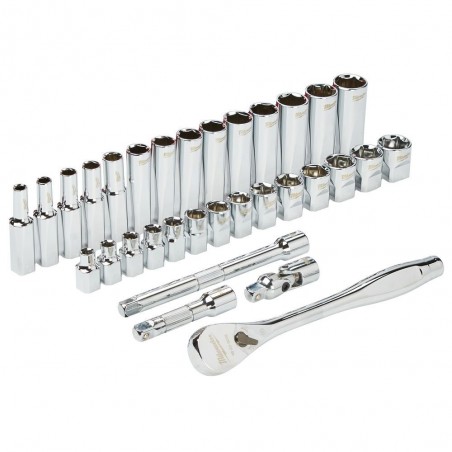Zestaw nasadek metrycznych 3/8'' z grzechotką Milwaukee, 32 szt