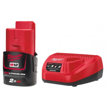 Zestaw zasilający 12V 1xAKU 2.0 Ah M12 B2 + Ładowarka C12 C 12 Milwaukee M12 NRG-201