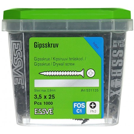 Wkręty do montażu płyt gipsowo-kartonowych i stali 3,5x25mm 1000szt. 521125
