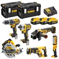 Zestaw DeWalt Combo 18V DCD796 DCF887 DCS570 DCS367 DCG405 DCL050 DCB115 3x5Ah 2xDS300
