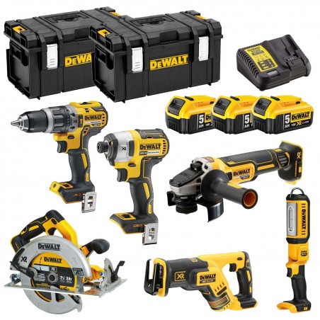 Zestaw DeWalt Combo 18V DCD796 DCF887 DCS570 DCS367 DCG405 DCL050 DCB115 3x5Ah 2xDS300