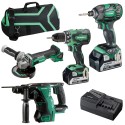 Zestaw HiKOKI 18V Wkrętarka DS18DBSL + Zakrętarka WH18DBDL2 + Młotowiertarka DH18DBL + Szlifierka G18DBL + 2x5Ah + Torba
