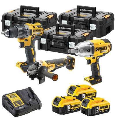 Zestaw DeWalt Combo 18V Wkrętarka DCD791 Szlifierka DCG405 Klucz DCF899 3x5Ah TSTAK DCKM009