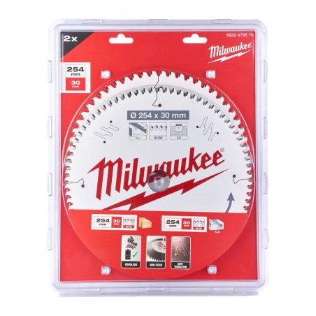 Zestaw tarcz 254 x 30 mm Twin pack 60 i 80 zębów 2 szt. Milwaukee