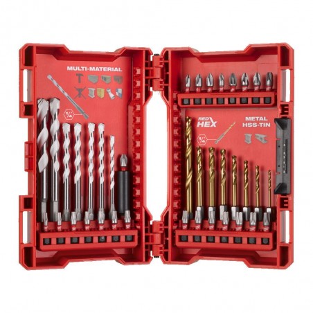 Zestaw wierteł uniwersalnych i RED HEX + bity Milwaukee