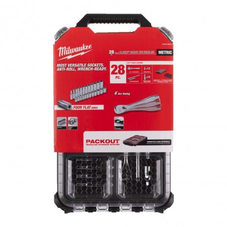 Nasadki 1/4˝ z grzechotką zestaw 28 szt. PACKOUT™ SLIM Milwaukee