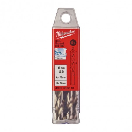 Wiertło do metalu krótkie HSS-G 8x79x37 mm Milwaukee 5 szt.