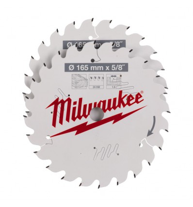Zestaw tarcz do drewna 165 x 5/8'' Twin pack (2 x 24 zęby) Milwaukee 2 szt.