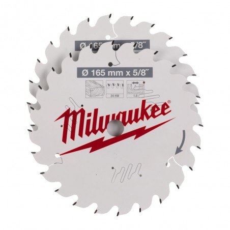 Zestaw tarcz do drewna 165 x 5/8''  Twin pack (2 x 24 zęby) Milwaukee 2 szt.