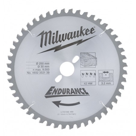 Tarcza do drewna 250x30x42 z węglikiem Milwaukee