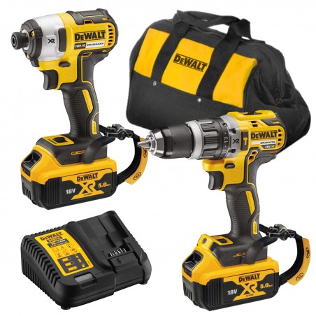 Zestaw DeWalt 18V Wkrętarka DCD796 + Zakrętarka DCF887 + 2x5Ah + Torba