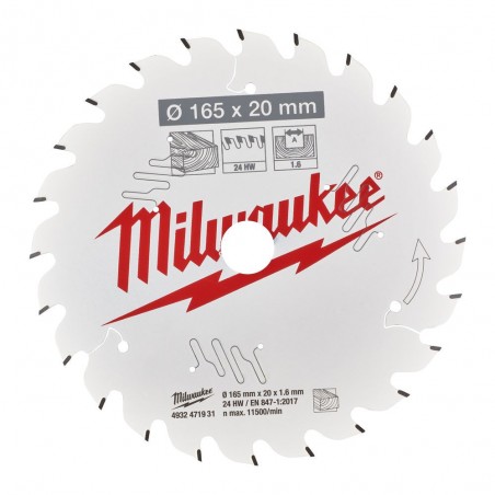 Tarcza tnąca do drewna 165x20x1,6x24ATB Milwaukee