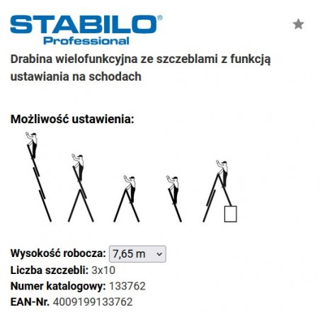 Drabina wielofunkcyjna z rolkami przyściennymi RP 3x12 9,3 m STABILOILO